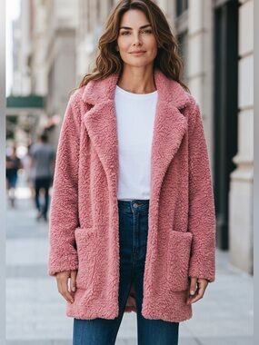 HYFVE Rosy Sherpa Patch Pocket Open Front Lined Jacket Small